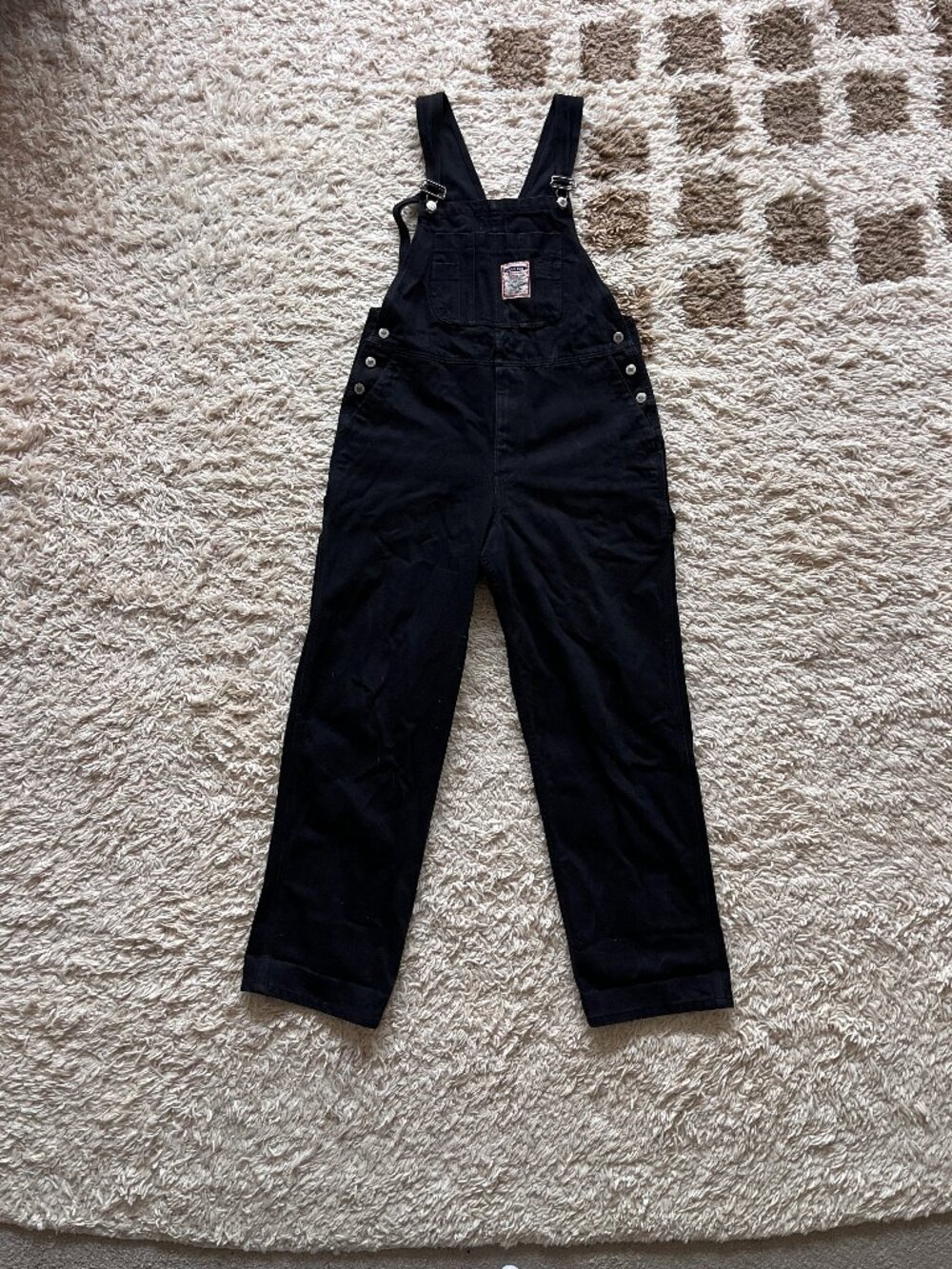 Anchor Blue Vintage Black Denim Carpenter Overalls Size L